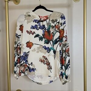 Express White Floral Blouse with Multicolor Accents